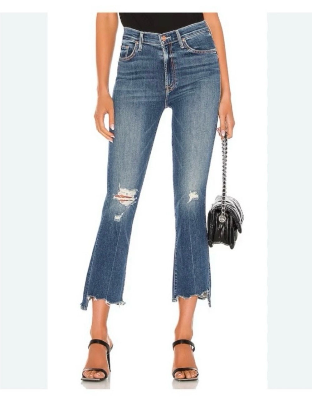 mother denim the insider crop step chew jeans in dancing on coals